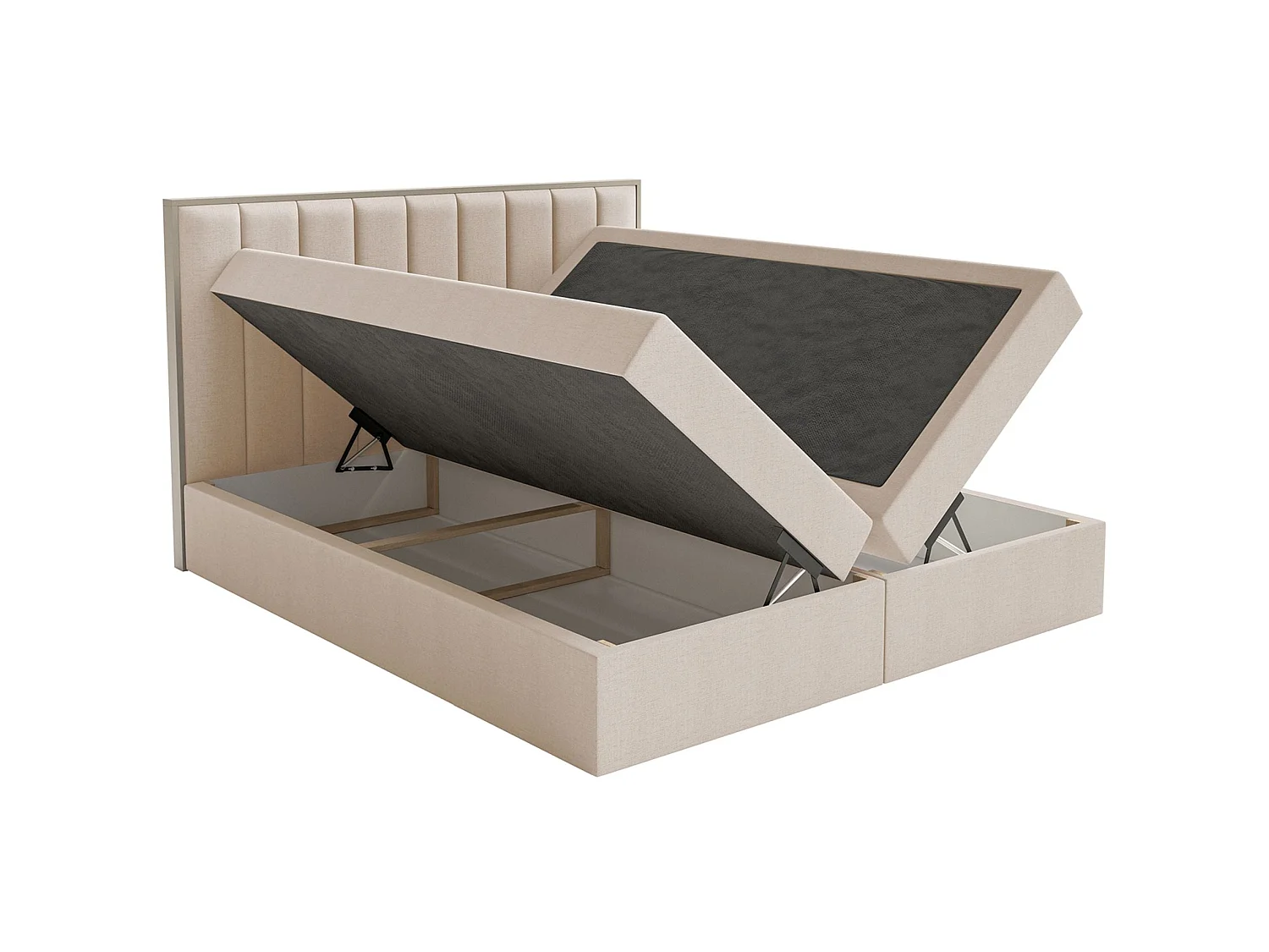 Boxspringbed 160x200 – opbergruimte en topper – hydrofobe chenille – beige – TOGENTS