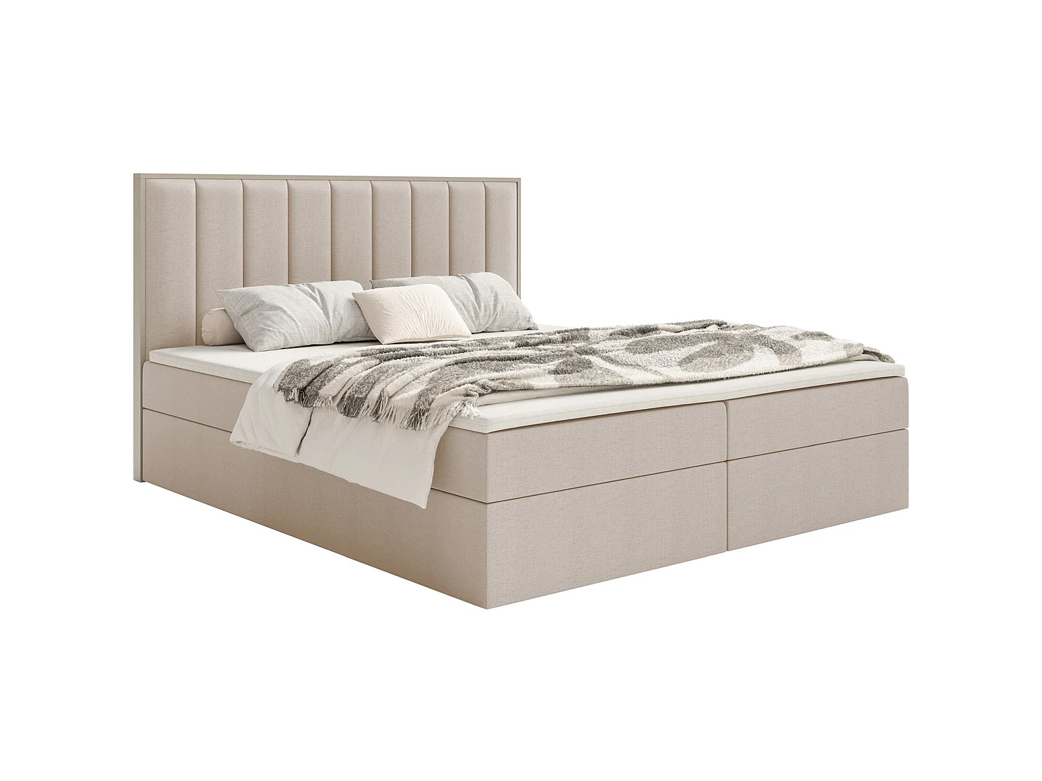 Boxspringbed 160x200 – opbergruimte en topper – hydrofobe chenille – beige – TOGENTS