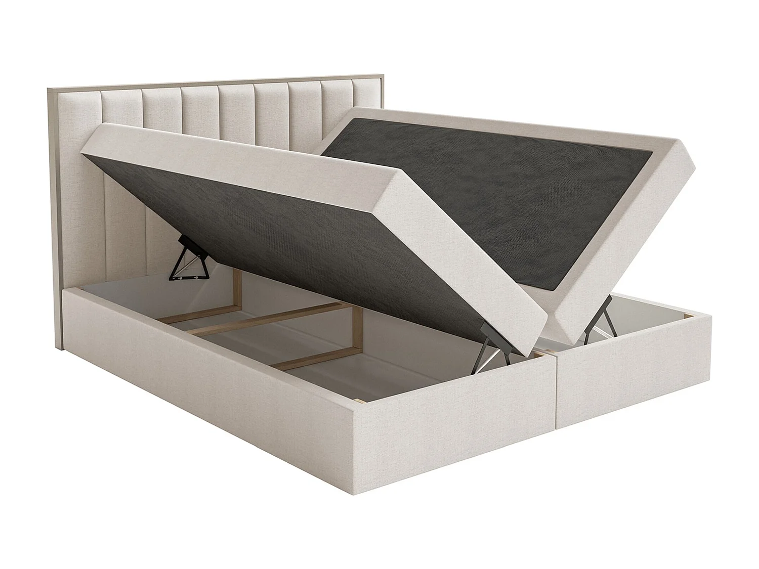 Lit boxspring 180x200 – rangement et surmatelas – chenille hydrophobe – beige clair – TOGENTS