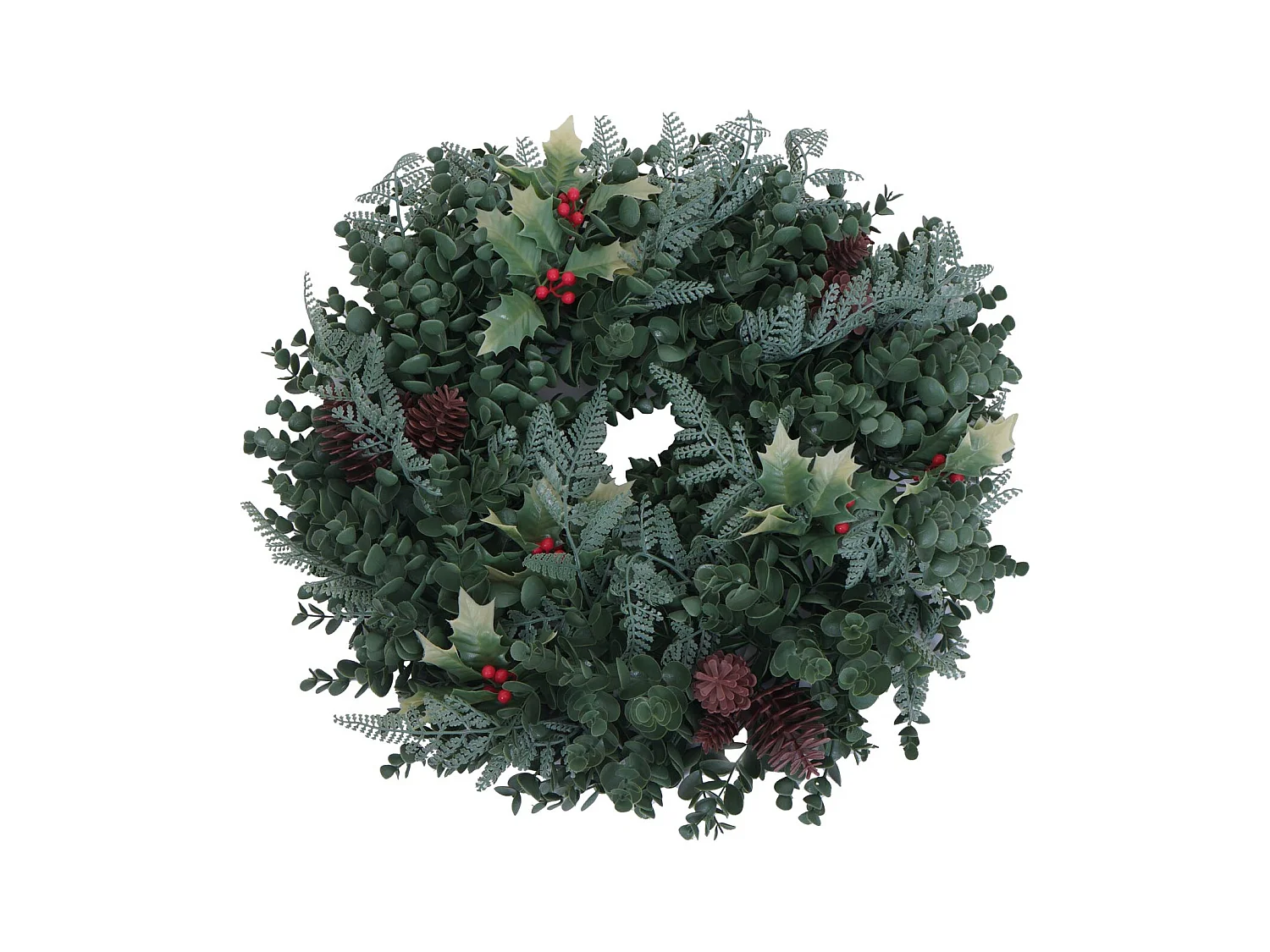 Künstlicher Kranz MCW-O98, Grün mit roten Beeren