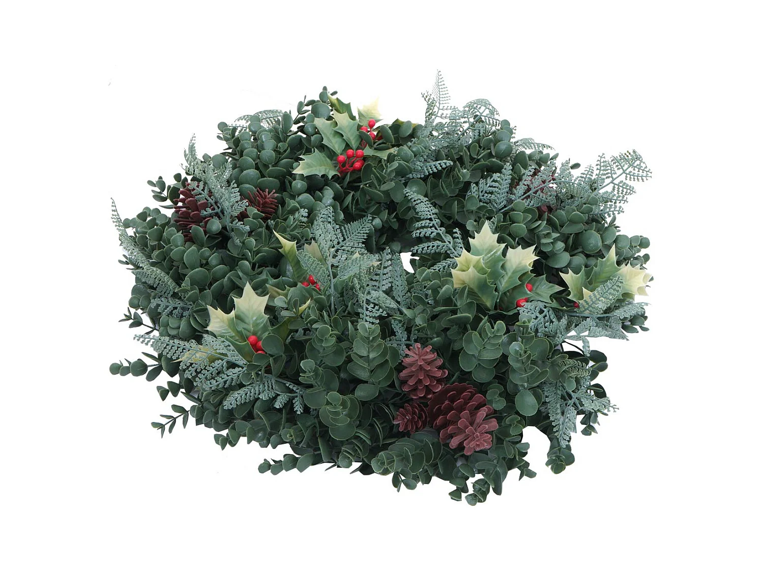 Künstlicher Kranz MCW-O98, Grün mit roten Beeren