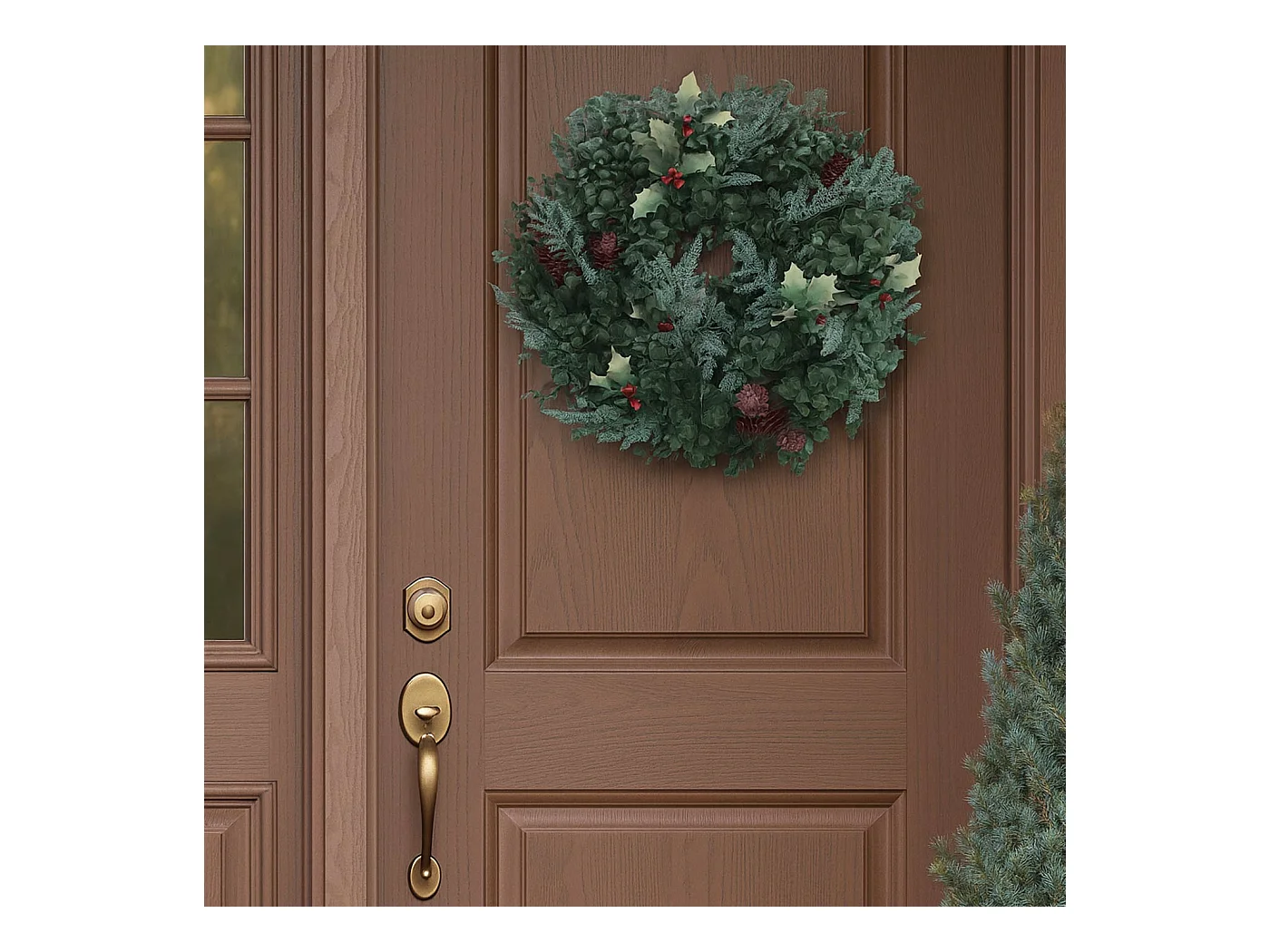 Künstlicher Kranz MCW-O98, Grün mit roten Beeren