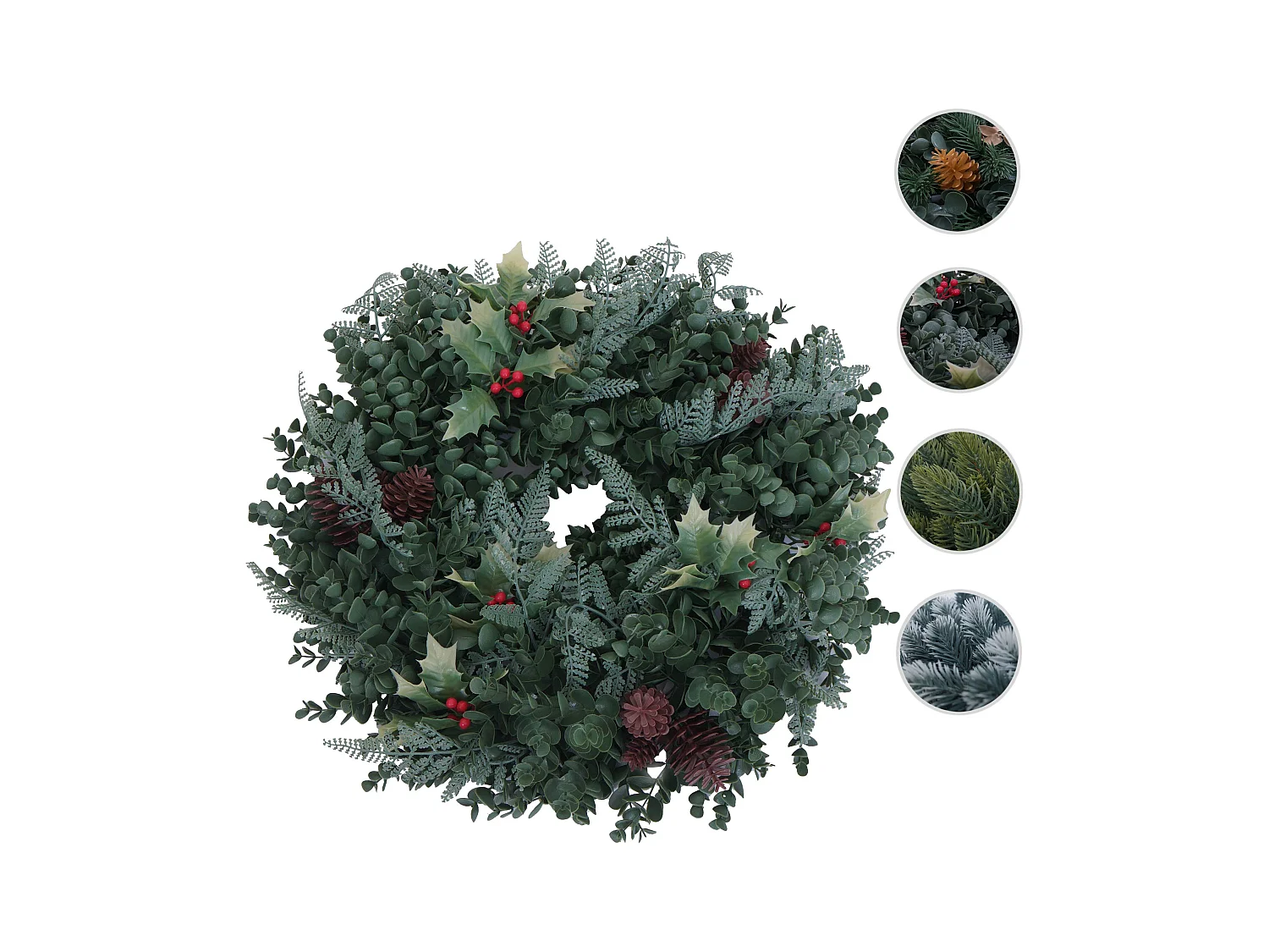 Künstlicher Kranz MCW-O98, Grün mit roten Beeren