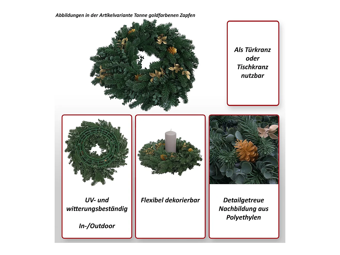 Künstlicher Kranz MCW-O98, Grün mit roten Beeren