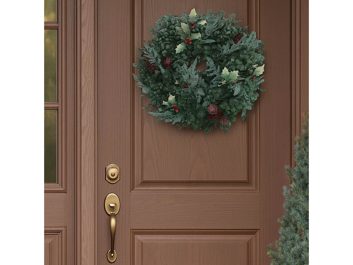 Couronne artificielle MCW-O98,  verte avec des baies rouges