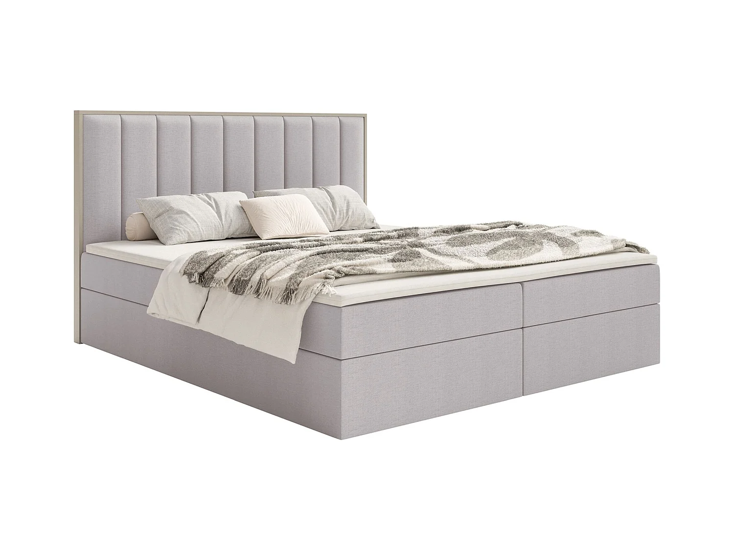 Lit boxspring 180x200 – rangement et surmatelas – chenille hydrophobe – gris – TOGENTS