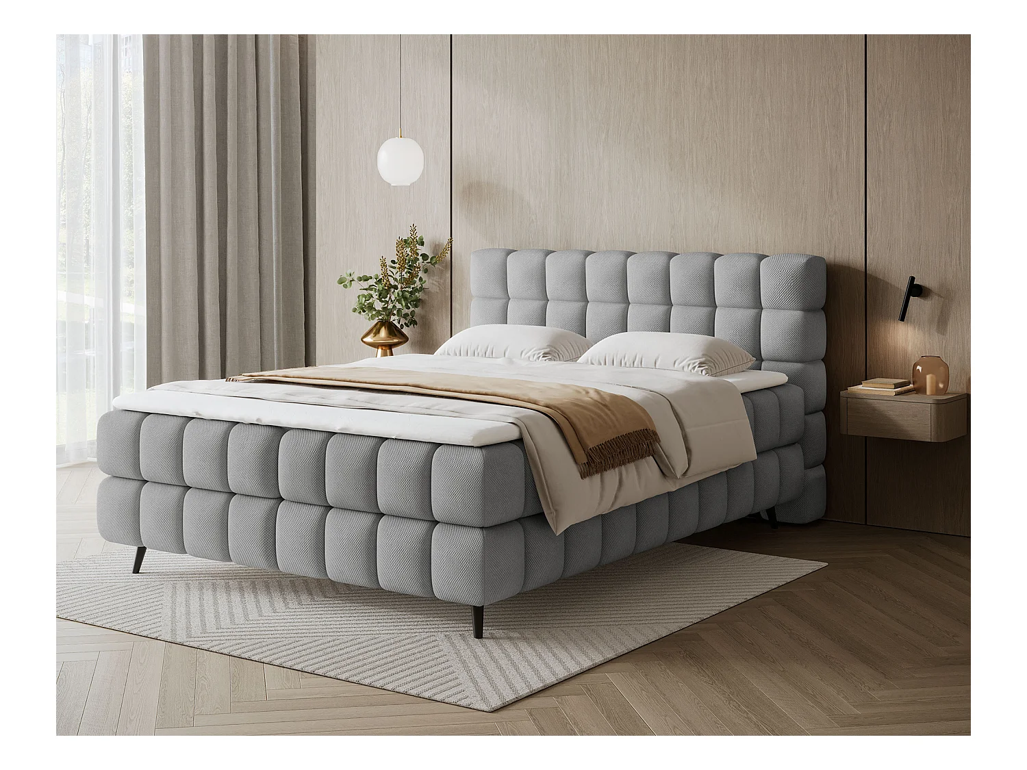 Lit boxspring Damian/180x200/revêtement tissu/Gris