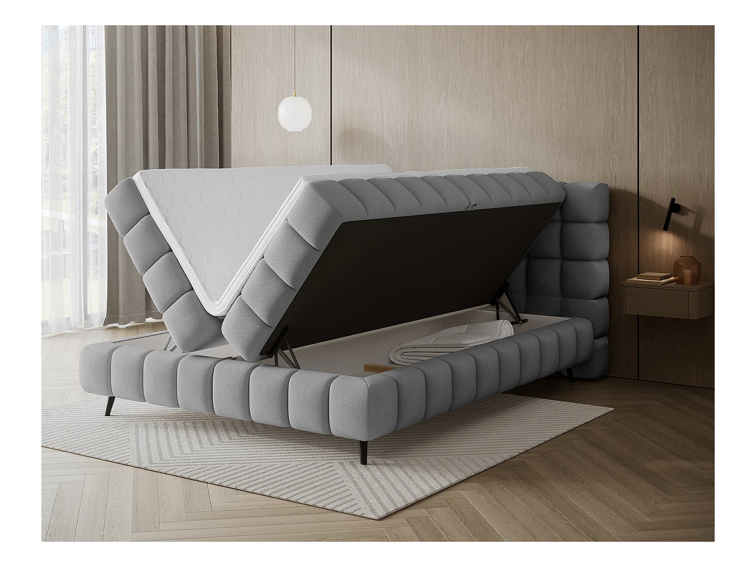 Lit boxspring Damian/180x200/revêtement tissu/Gris