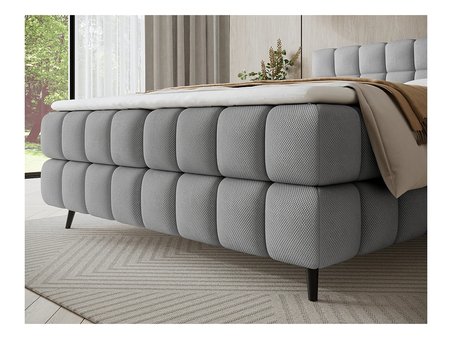 Lit boxspring Damian/180x200/revêtement tissu/Gris