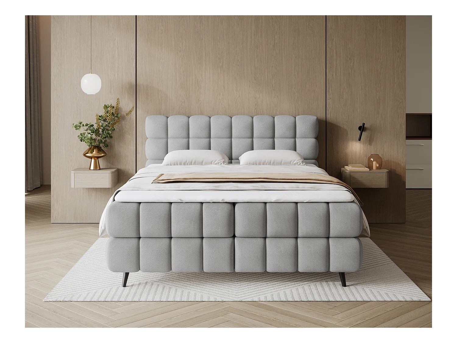 Lit boxspring Damian/180x200/revêtement tissu/Gris