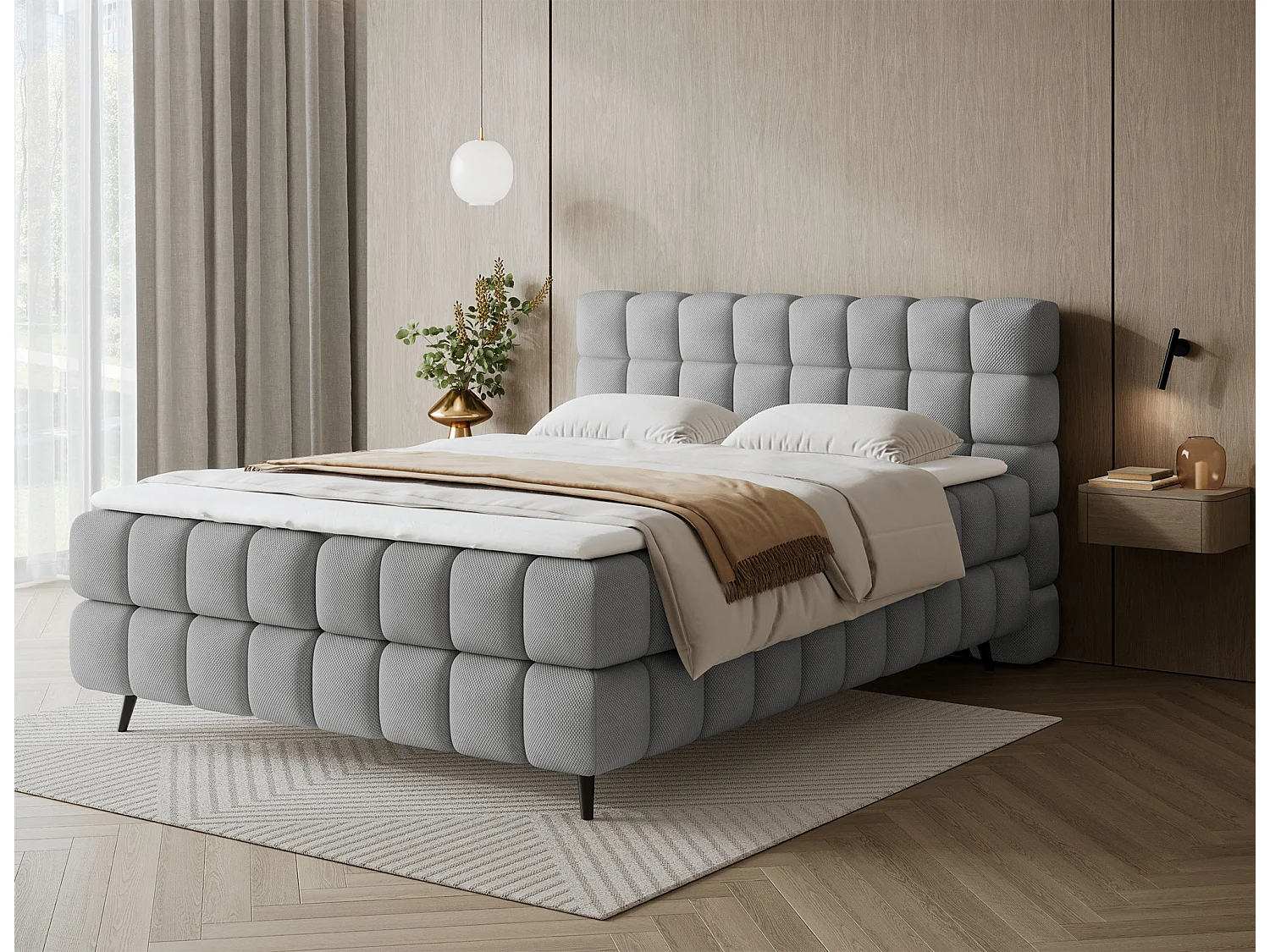 Lit boxspring Damian/180x200/revêtement tissu/Gris