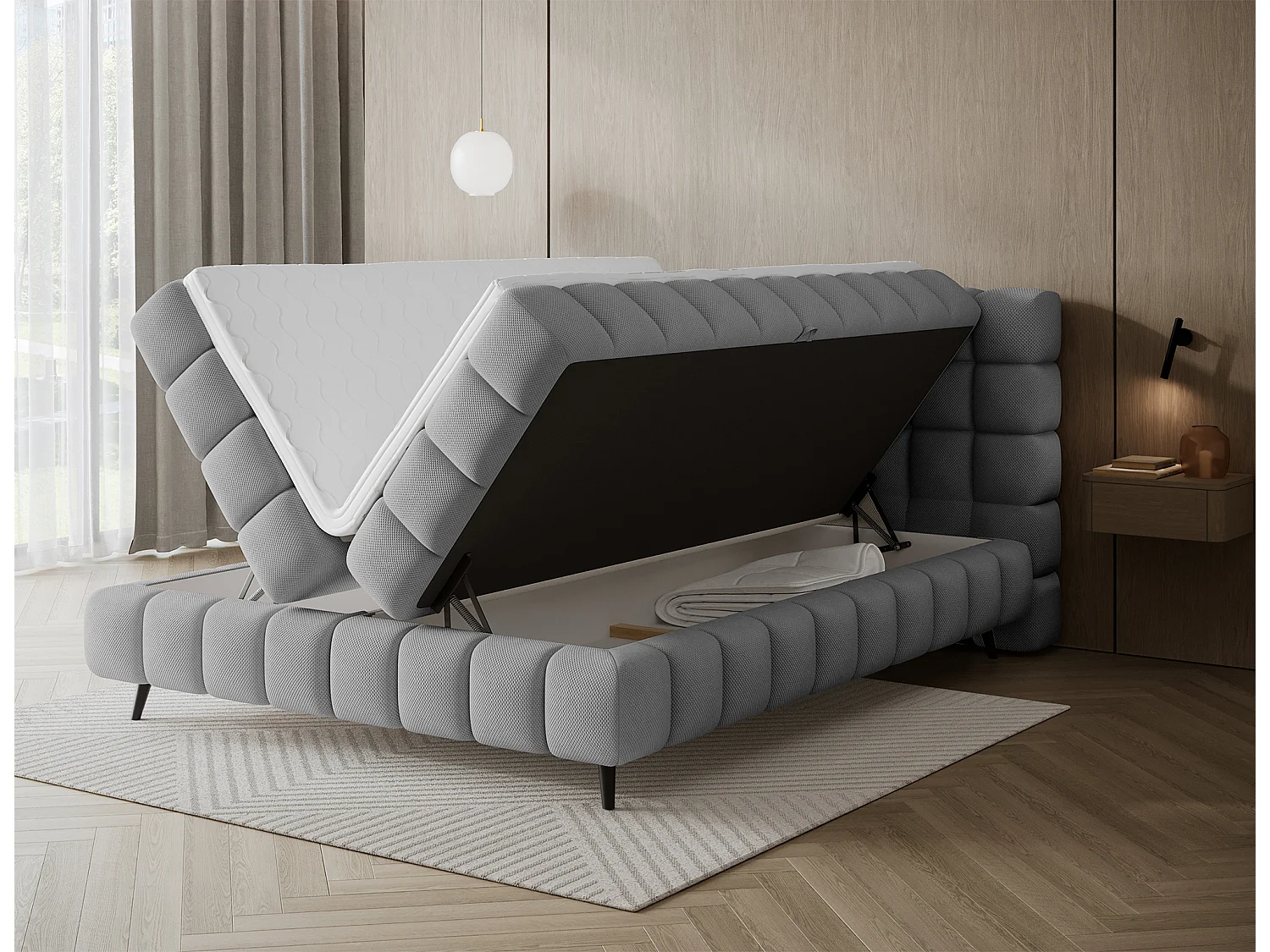 Lit boxspring Damian/180x200/revêtement tissu/Gris