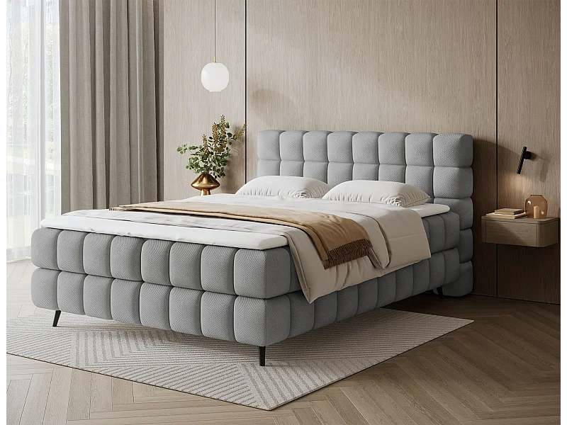 Letto boxspring Damian/180x200/rivestimento in tessuto/Grigio