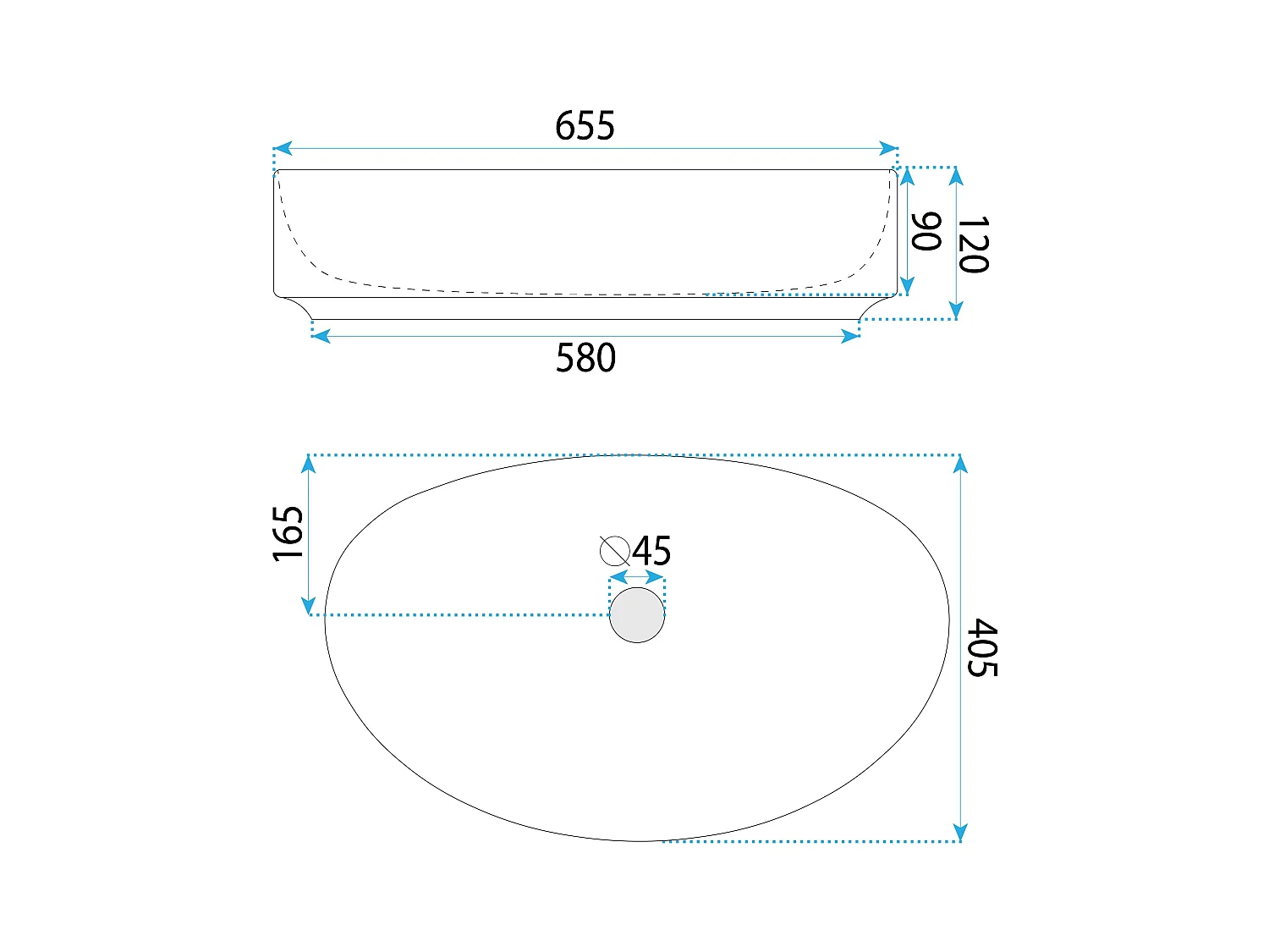 Aufsatzwaschbecken Rea Sabina 65 Oval White