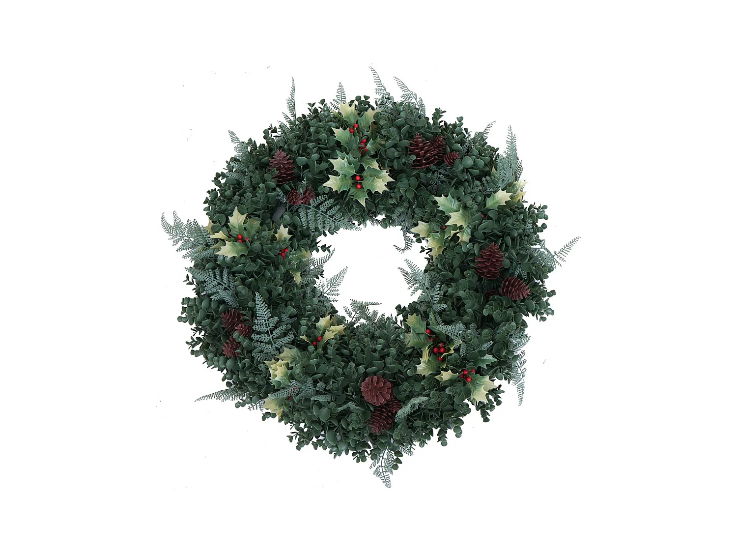 Künstlicher Kranz MCW-O98, Grün mit roten Beeren