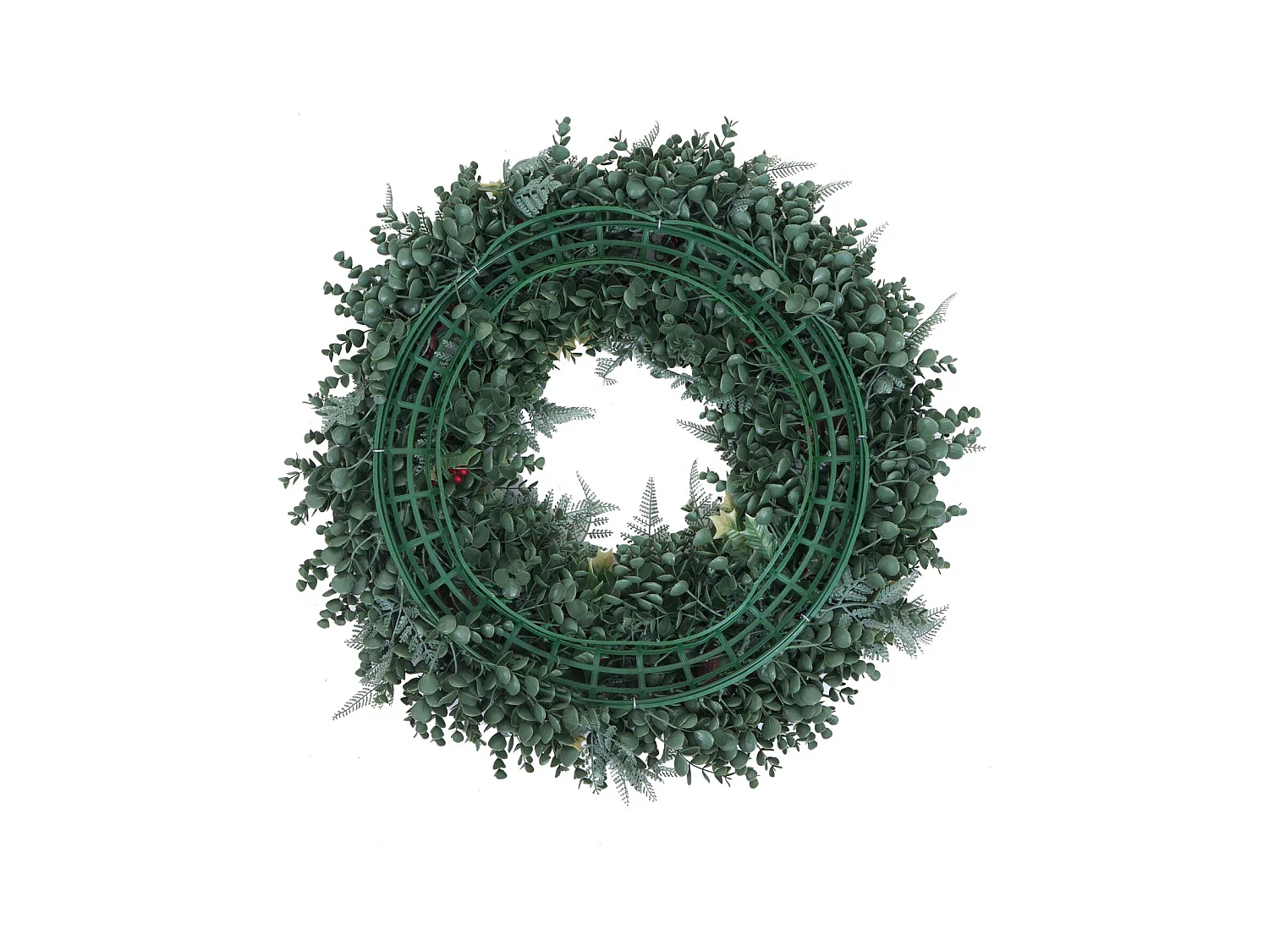 Künstlicher Kranz MCW-O98, Grün mit roten Beeren