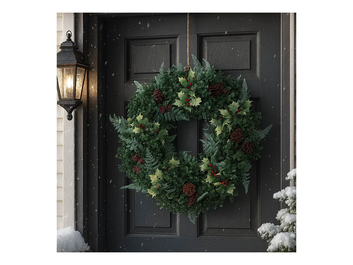 Künstlicher Kranz MCW-O98, Grün mit roten Beeren