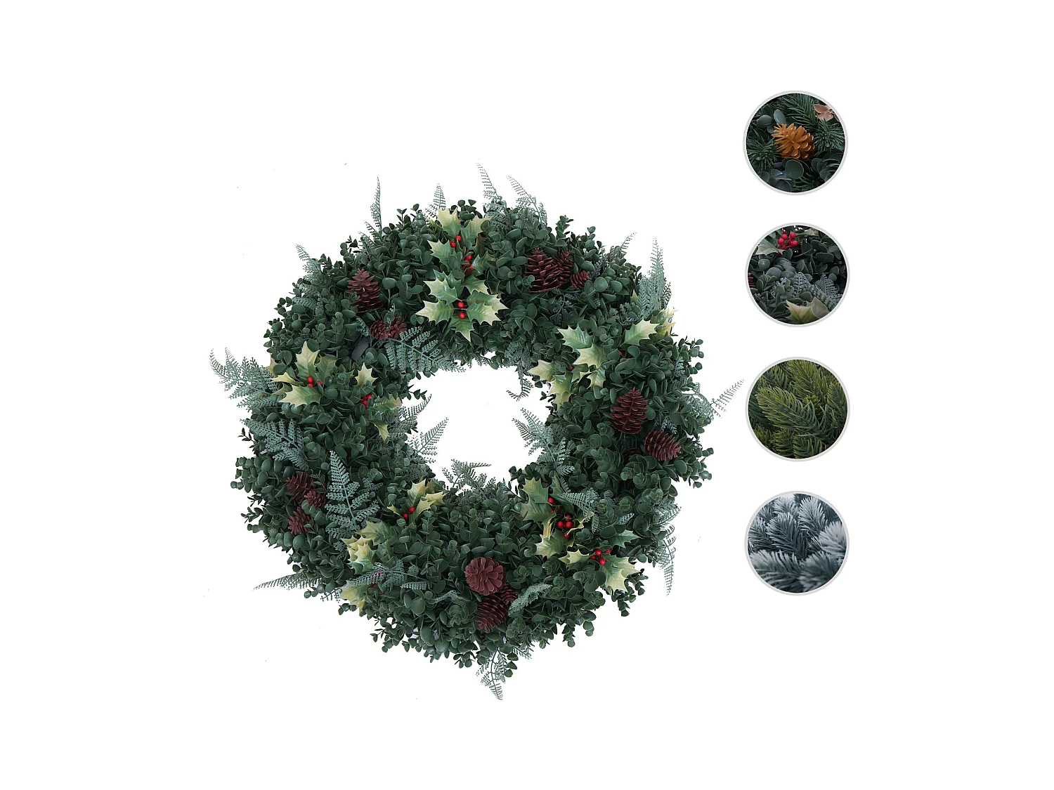 Künstlicher Kranz MCW-O98, Grün mit roten Beeren