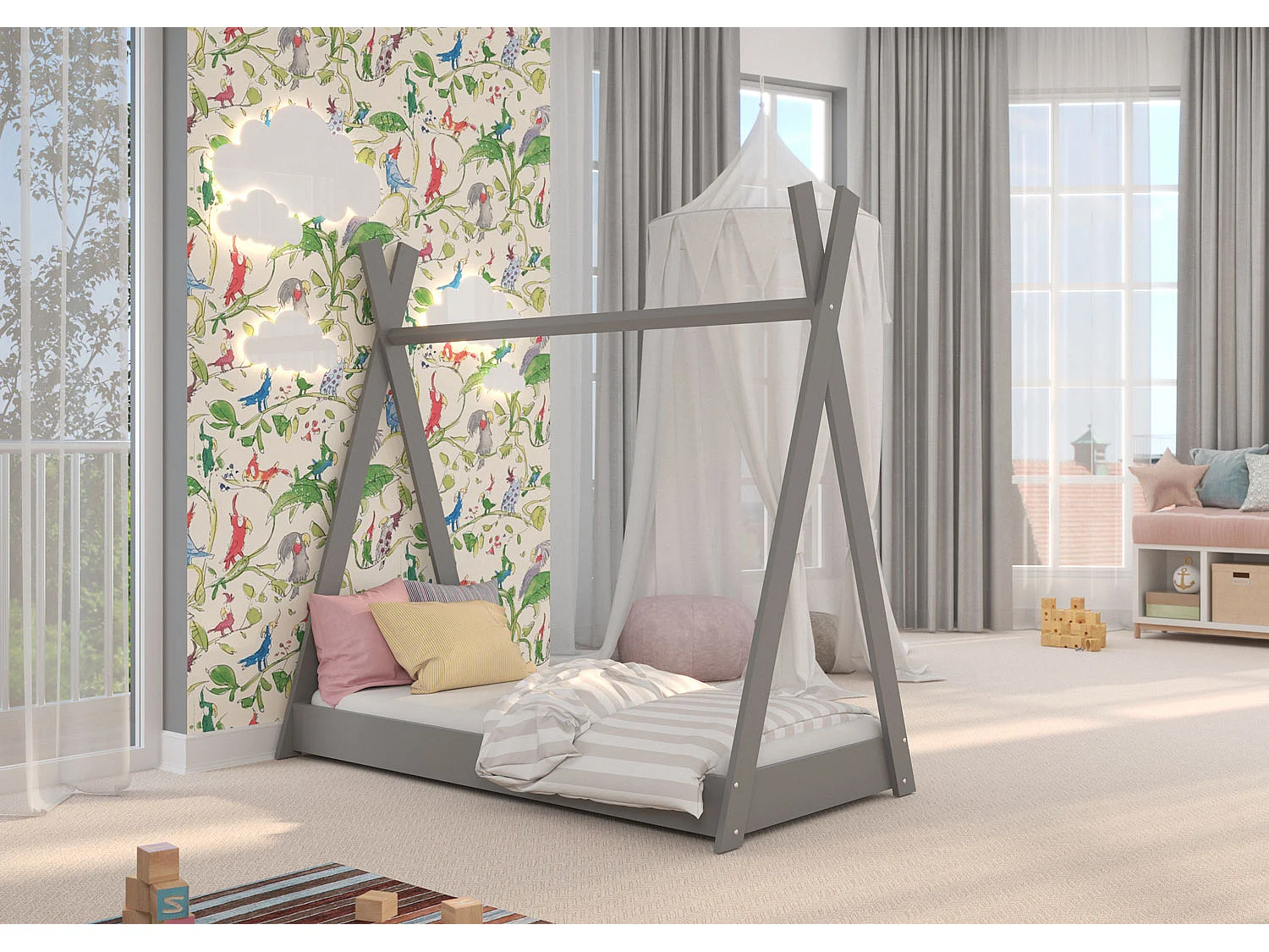 KINDERBETT Rene 86 / 163 / 157,5cm grau