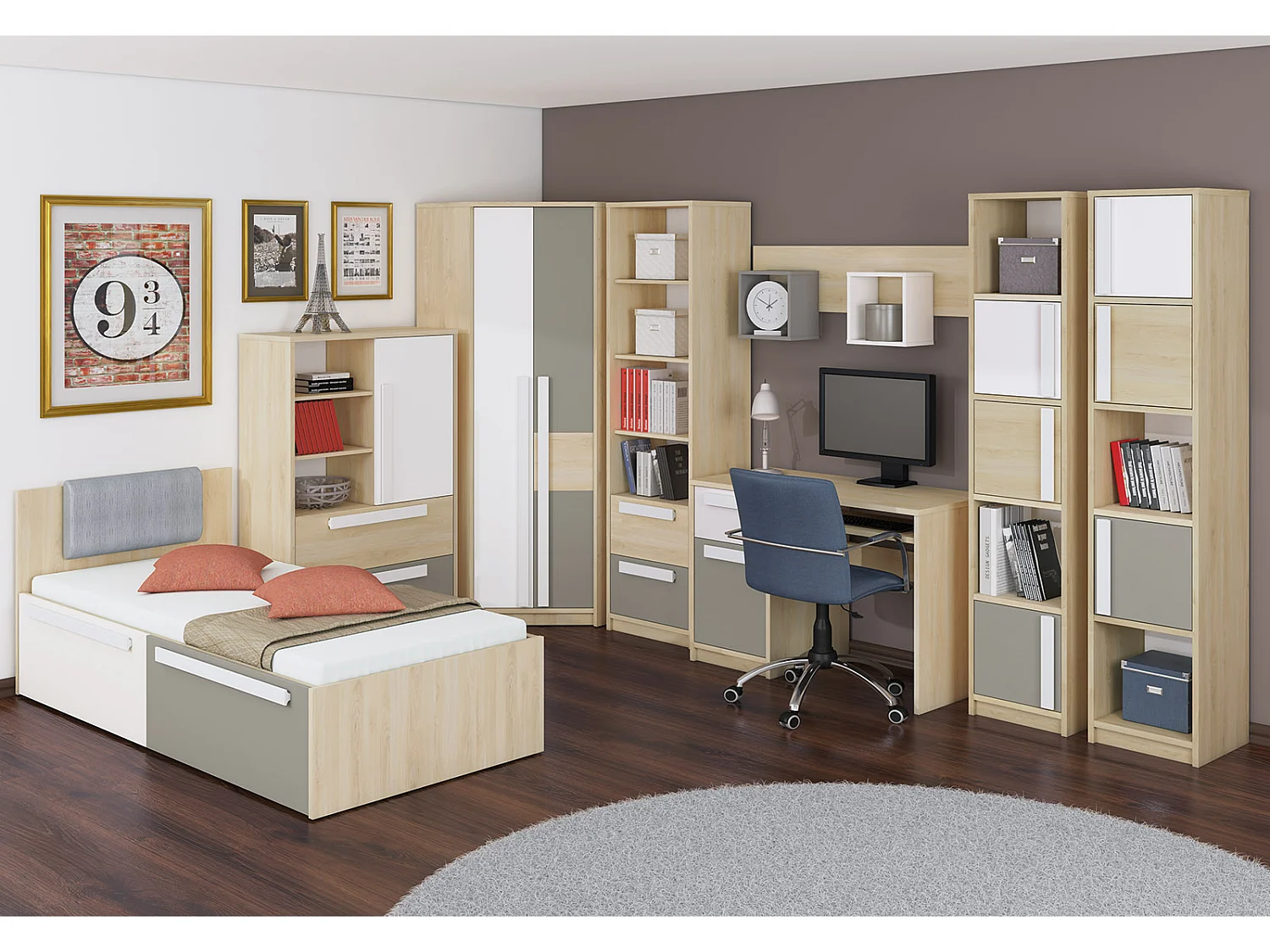 BETT Drop Fjord Buche - weiß - grau 97 / 205 / 81cm