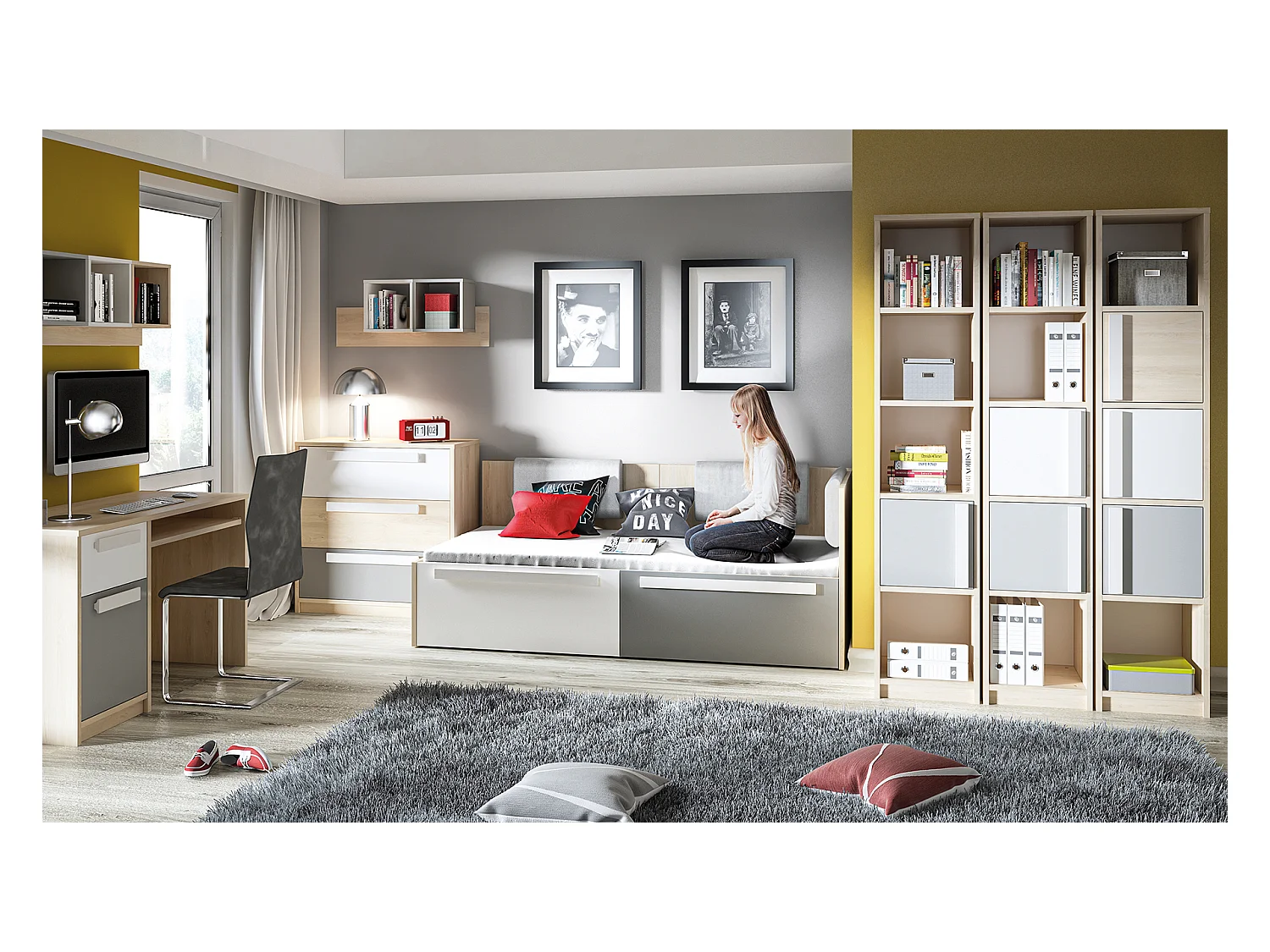 BETT Drop Fjord Buche - weiß - grau 97 / 205 / 81cm