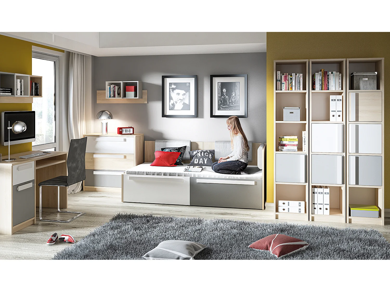 BETT Drop Fjord Buche - weiß - grau 97 / 205 / 81cm