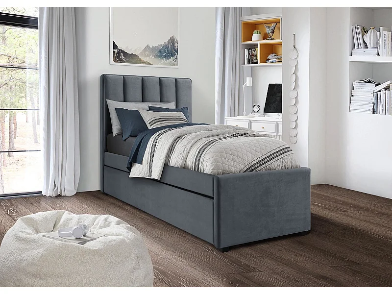 Letto Russo S (90x200)/Tessuto/Grigio