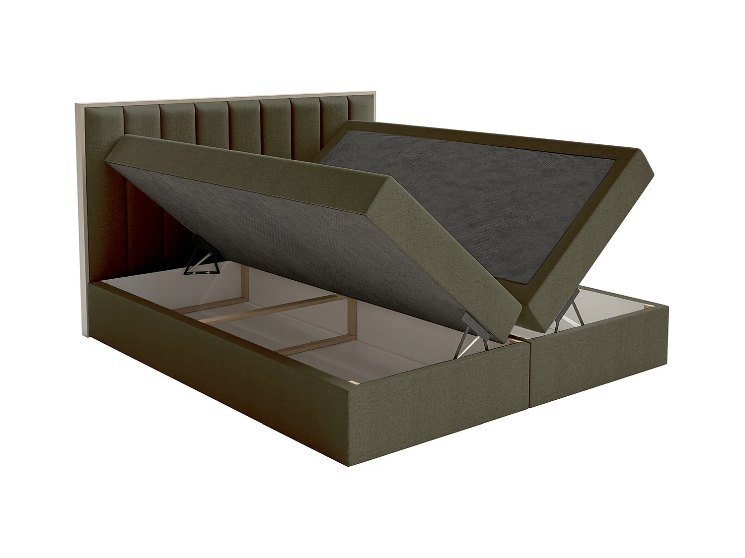 Lit boxspring 160x200 – rangement et surmatelas – chenille hydrophobe – vert foncé – TOGENTS