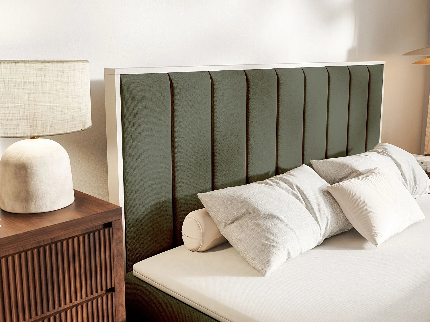 Lit boxspring 160x200 – rangement et surmatelas – chenille hydrophobe – vert foncé – TOGENTS