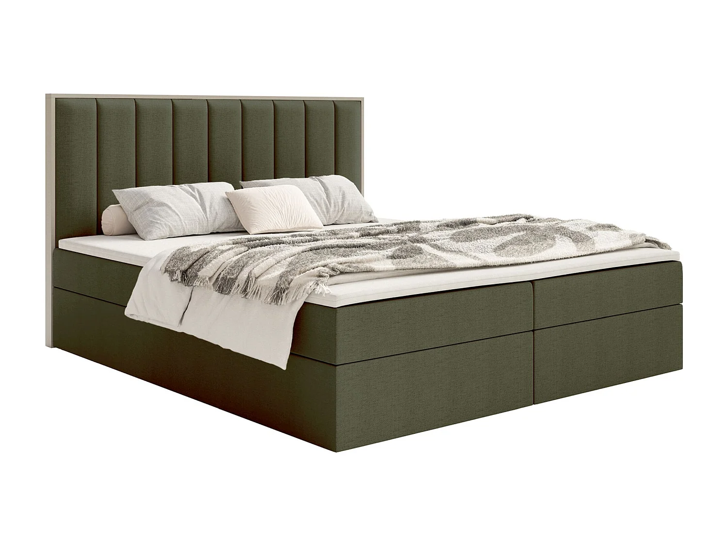 Boxspringbed 160x200 – opbergruimte en topper – hydrofobe chenille – donkergroen – TOGENTS