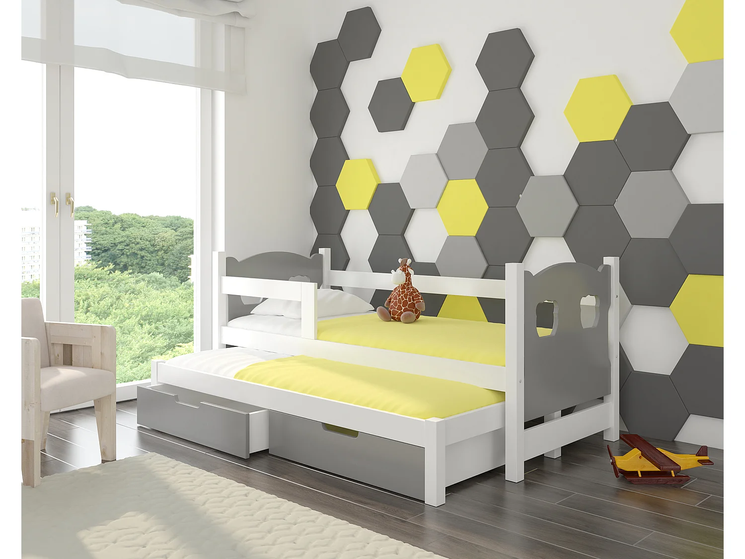 KINDERBETT Campos Farbe Kiefer weiß / grau 188 / 81 / 80cm