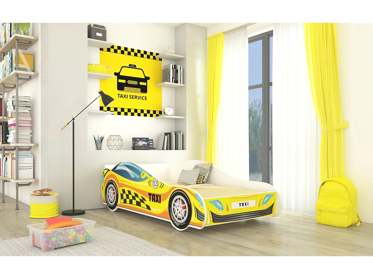 KINDERBETT Taxi weiß / Motiv Taxi 74 / 153 / 48cm