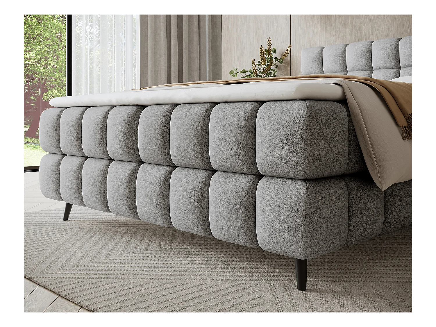 Letto box spring Damian/140x200/rivestimento in tessuto/Grigio