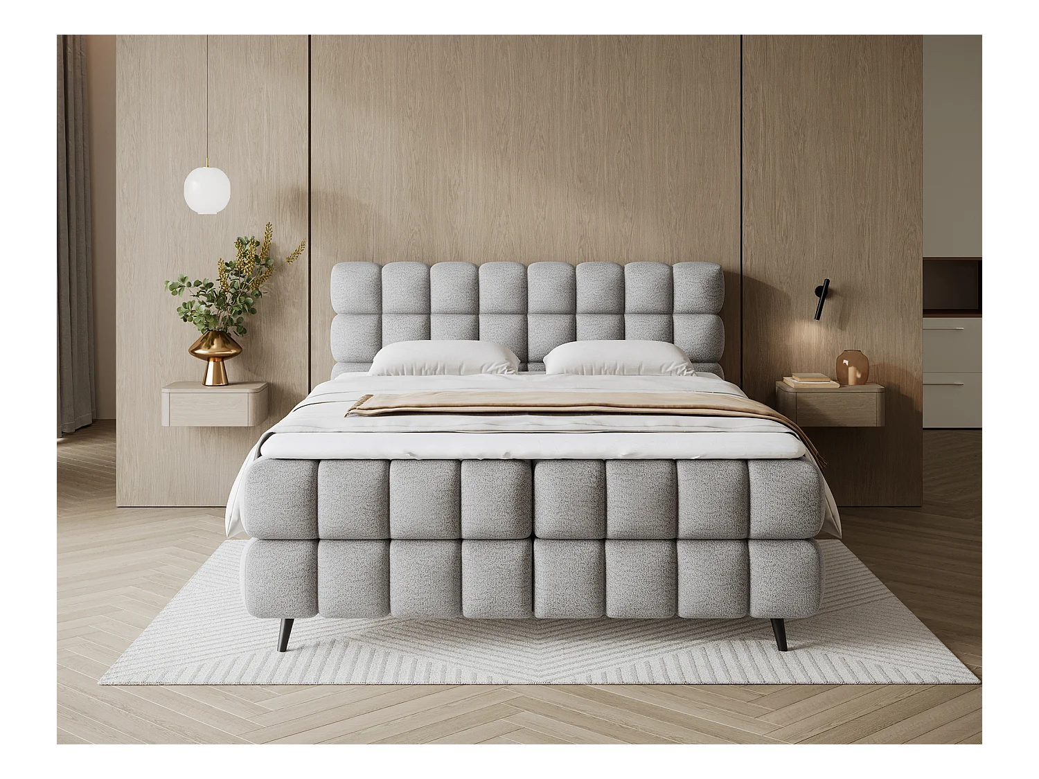 Letto box spring Damian/140x200/rivestimento in tessuto/Grigio