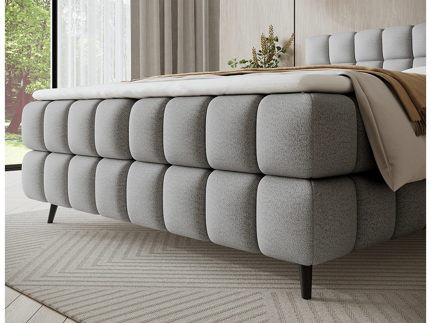 Letto box spring Damian/140x200/rivestimento in tessuto/Grigio