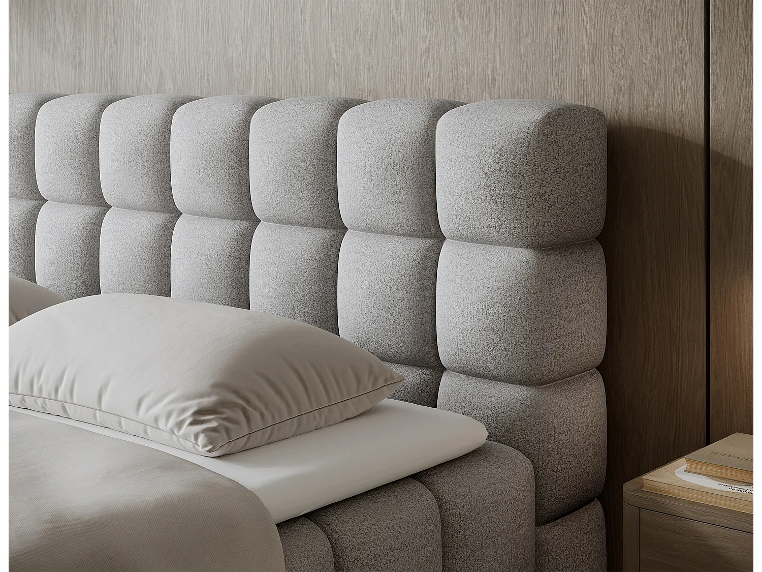 Letto box spring Damian/140x200/rivestimento in tessuto/Grigio