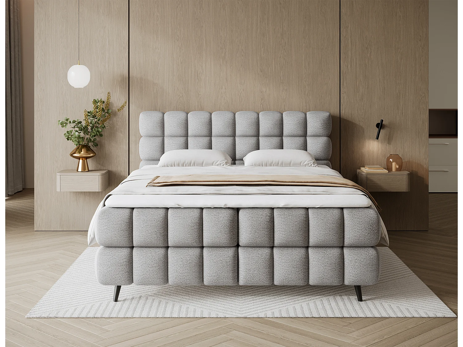 Letto box spring Damian/140x200/rivestimento in tessuto/Grigio