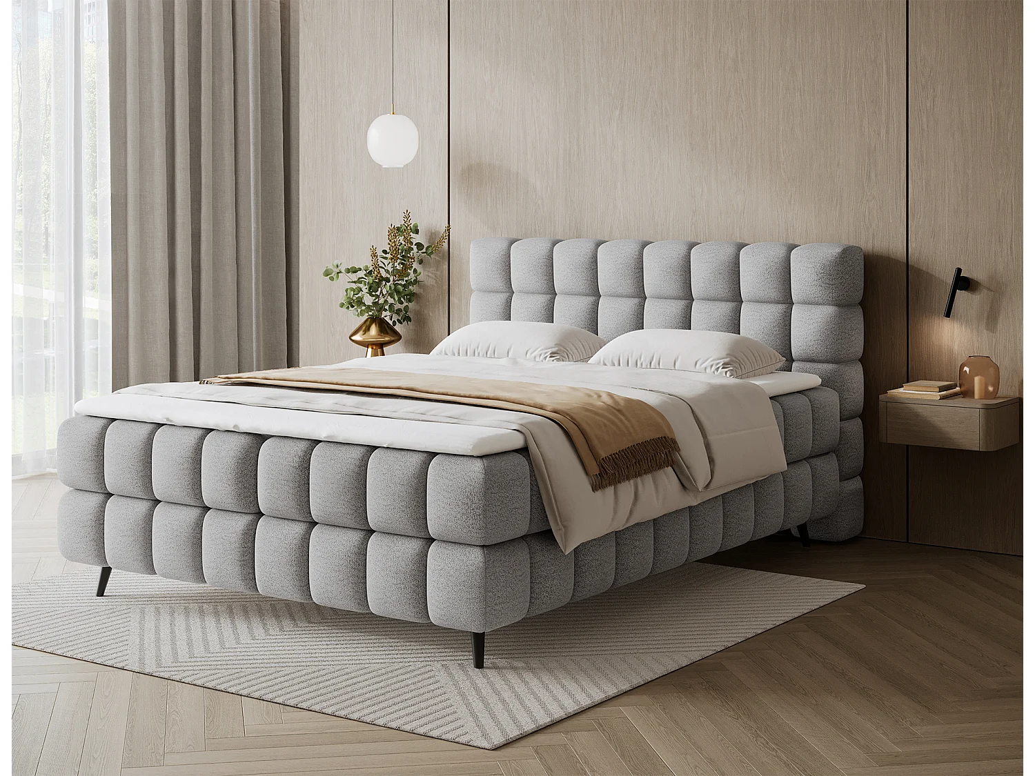 Lit box spring Damian/140x200/revêtement tissu/Gris