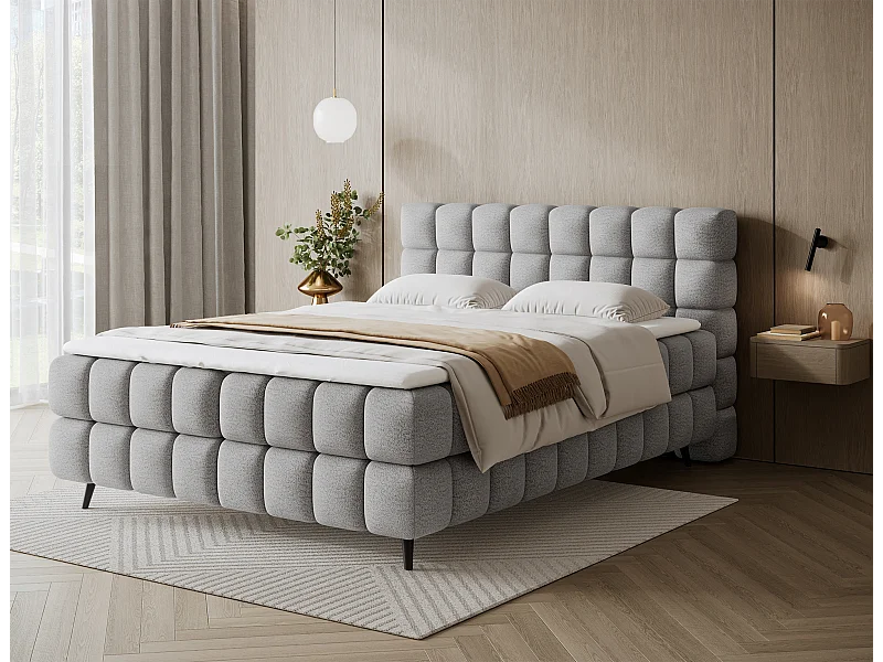 Letto box spring Damian/140x200/rivestimento in tessuto/Grigio