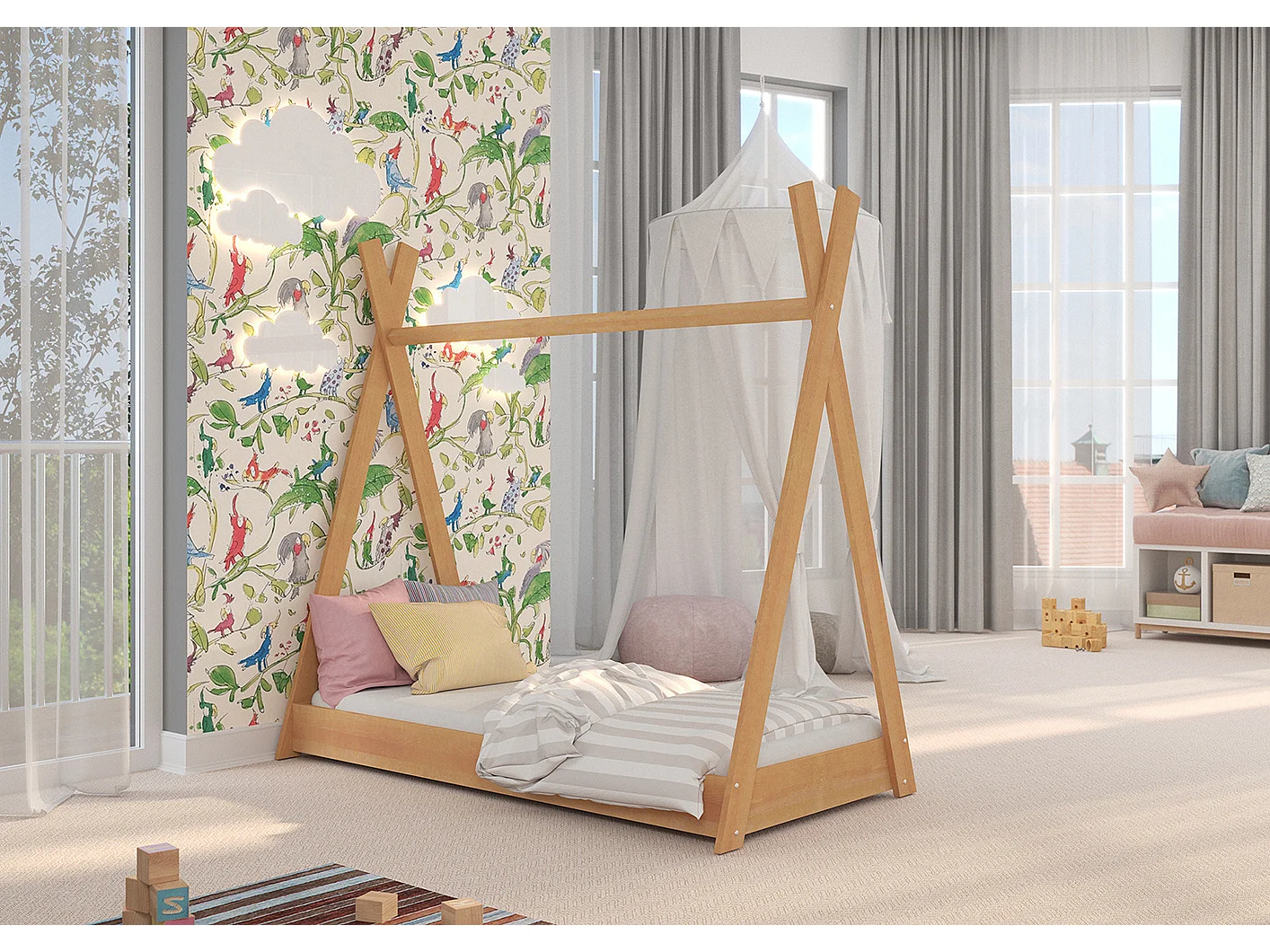 KINDERBETT Rene 86 / 163 / 157,5 cm Kiefer lasiert