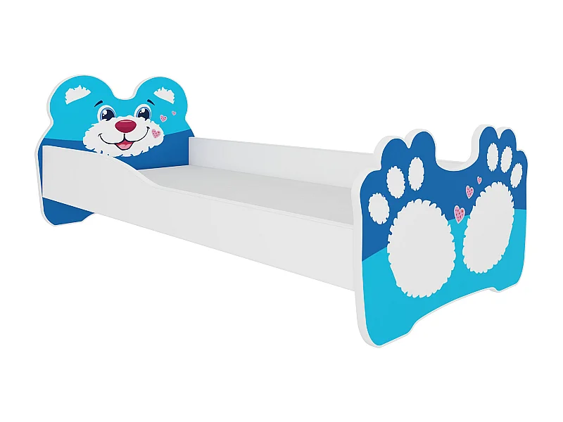 KINDERBETT Bear weiß / Motiv blauer Bär 78 / 144 / 58cm