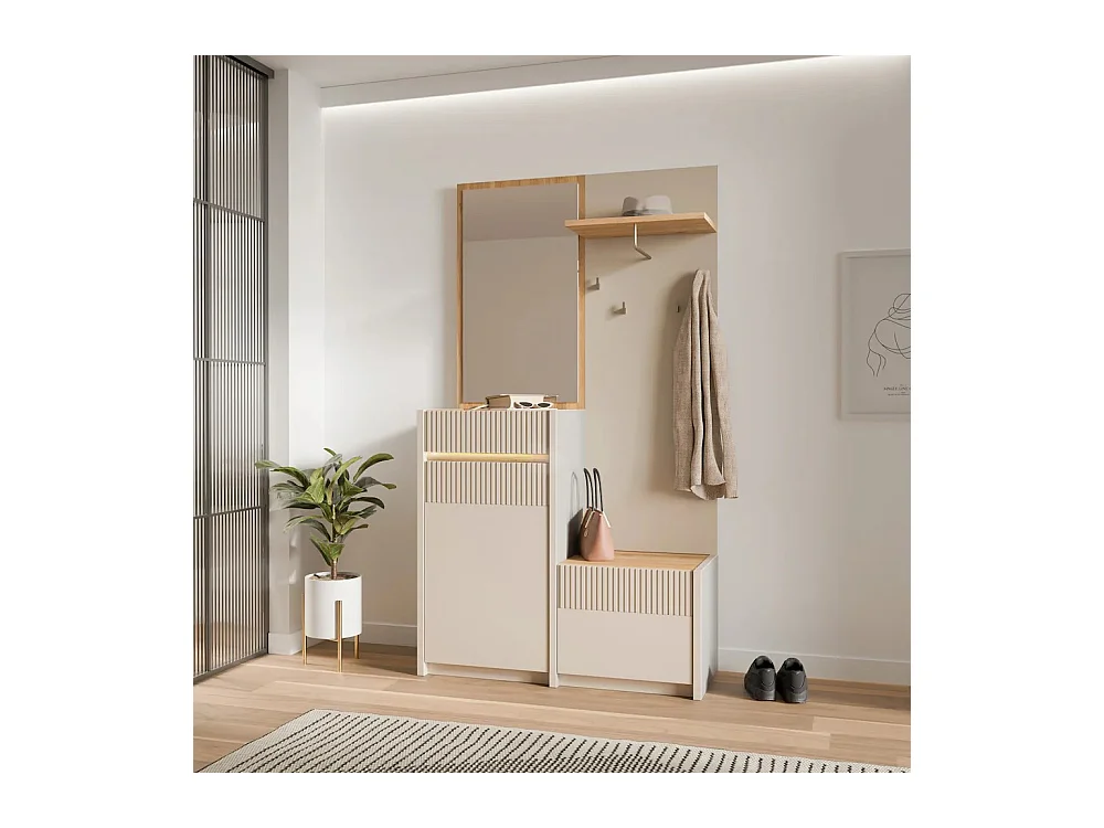 Armadio Skver/Cassetti/Ante a battente/Appendiabiti/Specchio/Beige Grigio Artisan