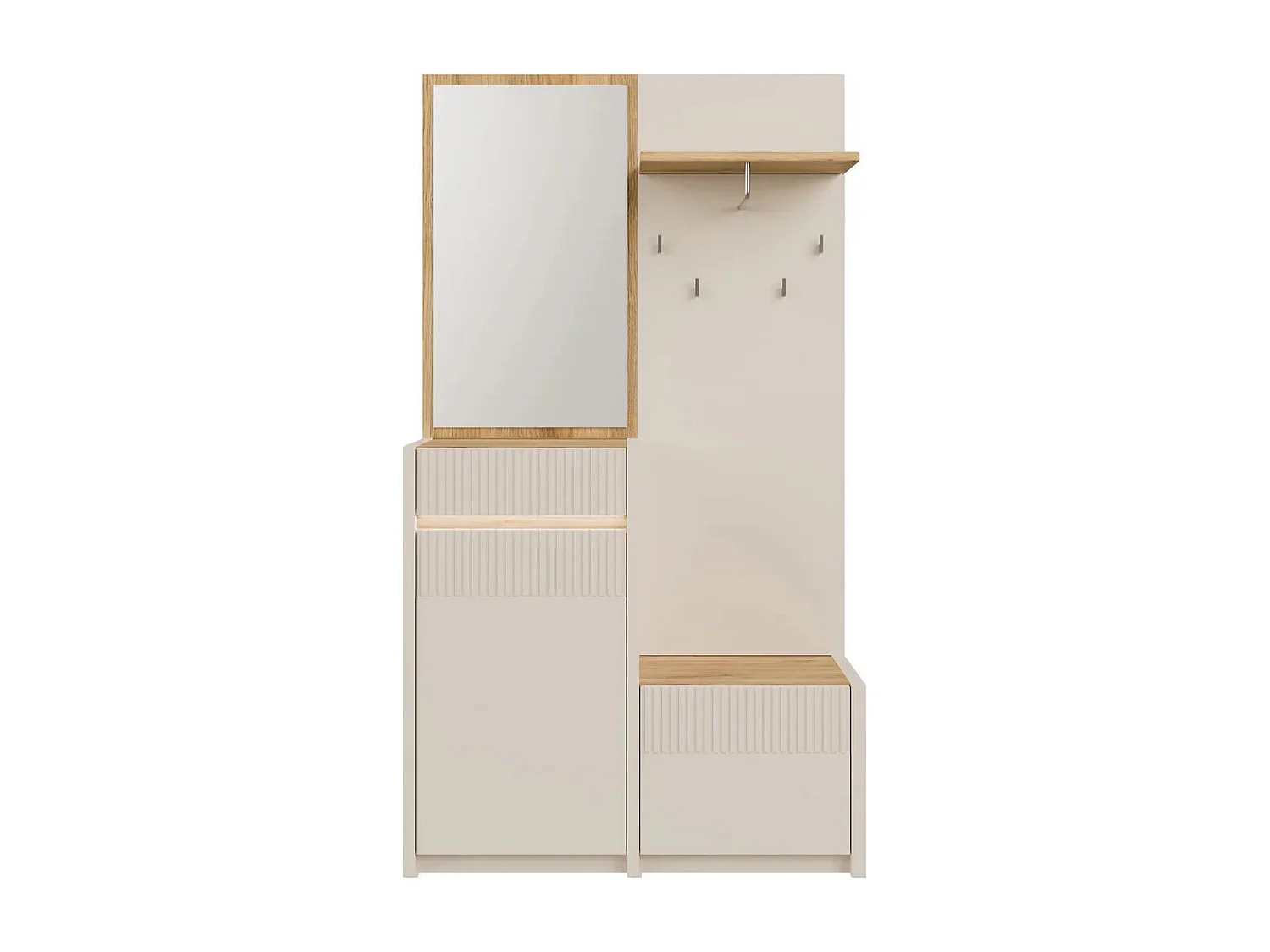 Garderobe Skver/Schubalden/Drehtüren/Kleiderstange/Spiegel/Beigegrau&Artisan