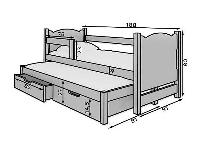 KINDERBETT Campos Farbe Kiefer Natur / grau 188 / 81 / 80cm