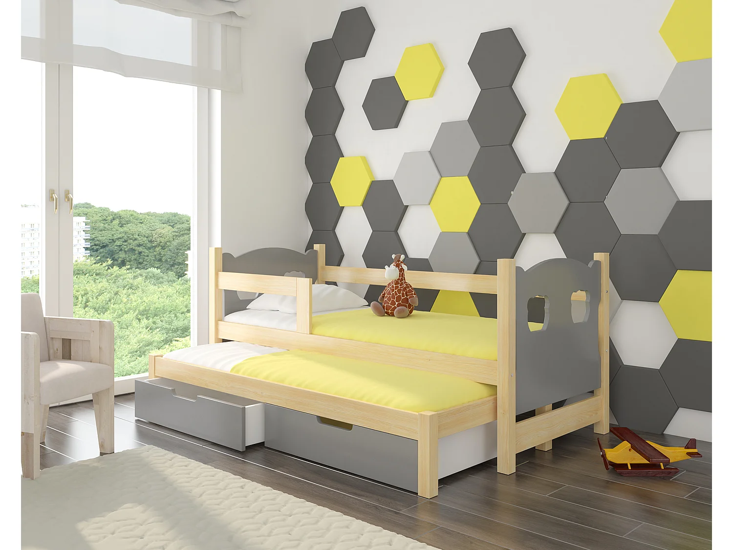 KINDERBETT Campos Farbe Kiefer Natur / grau 188 / 81 / 80cm