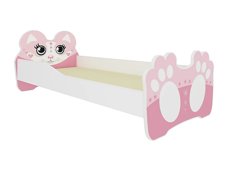 KINDERBETT Bear weiß / Motiv rosa Katze 78 / 144 / 58cm