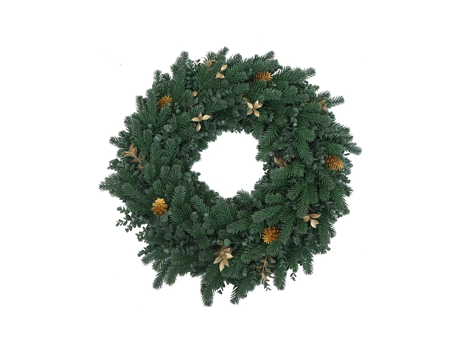 Künstlicher Kranz MCW-O98, Tanne mit goldfarbenen Zapfen