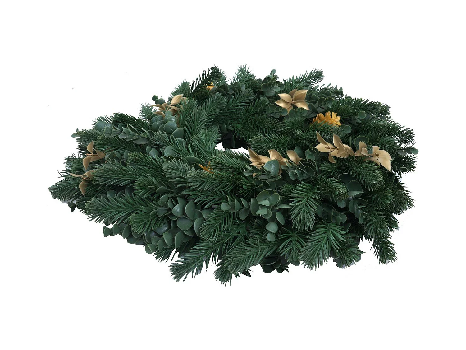 Künstlicher Kranz MCW-O98, Tanne mit goldfarbenen Zapfen