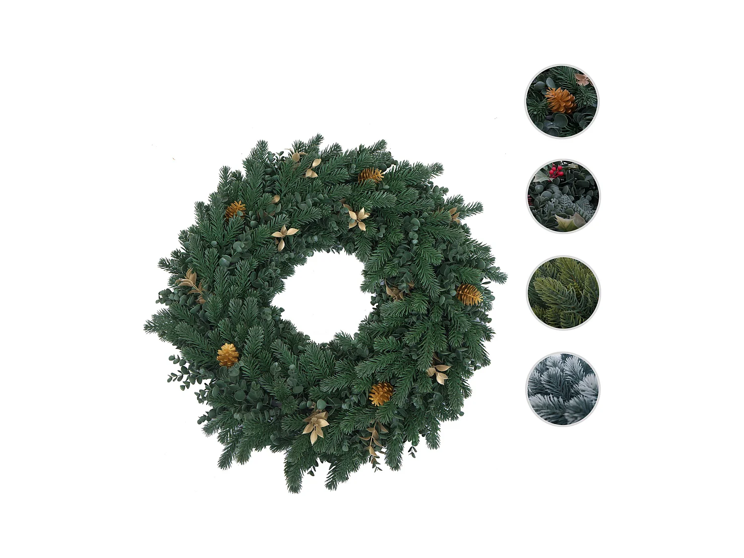 Künstlicher Kranz MCW-O98, Tanne mit goldfarbenen Zapfen