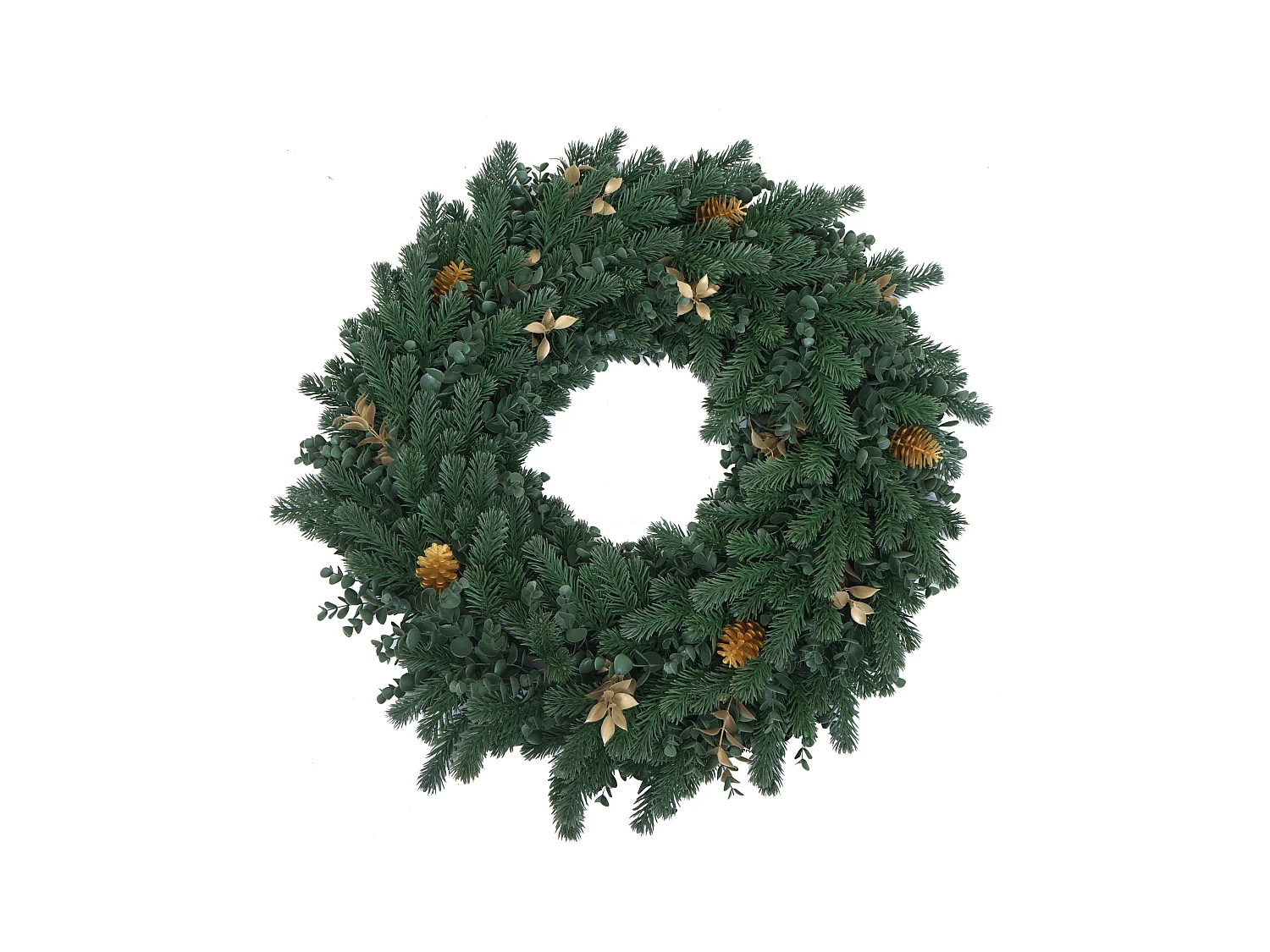 Ghirlanda natalizia MCW-O98, per porta, da tavolo, decorazione artificiale Ø 60 cm ~ abete con pigne dorate